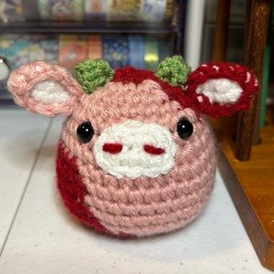 Strawberry cow🍓🐮 tiny amigurumi crochet toy handmade stuffed toy gift